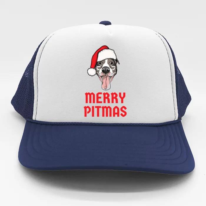 Christmas Pitbull Merry Pitmas Funny Pitbull Christmas Gift Trucker Hat