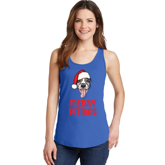 Christmas Pitbull Merry Pitmas Funny Pitbull Christmas Funny Gift Ladies Essential Tank