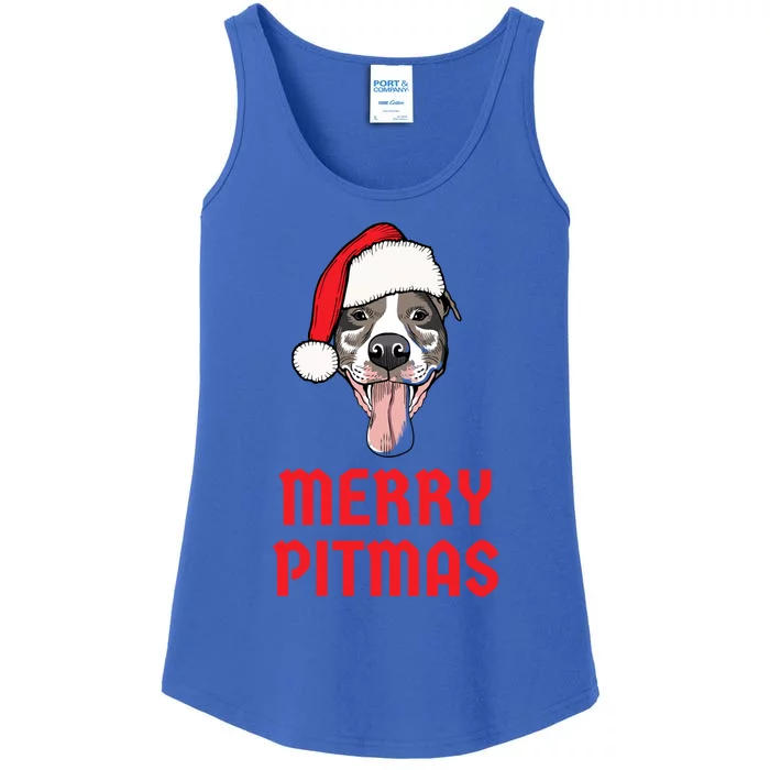 Christmas Pitbull Merry Pitmas Funny Pitbull Christmas Funny Gift Ladies Essential Tank