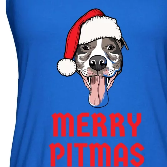 Christmas Pitbull Merry Pitmas Funny Pitbull Christmas Funny Gift Ladies Essential Flowy Tank