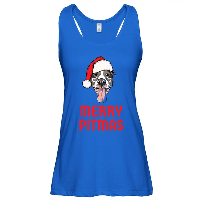 Christmas Pitbull Merry Pitmas Funny Pitbull Christmas Funny Gift Ladies Essential Flowy Tank