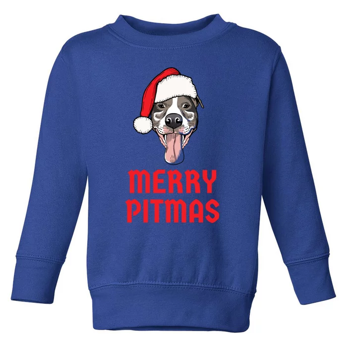 Christmas Pitbull Merry Pitmas Funny Pitbull Christmas Funny Gift Toddler Sweatshirt