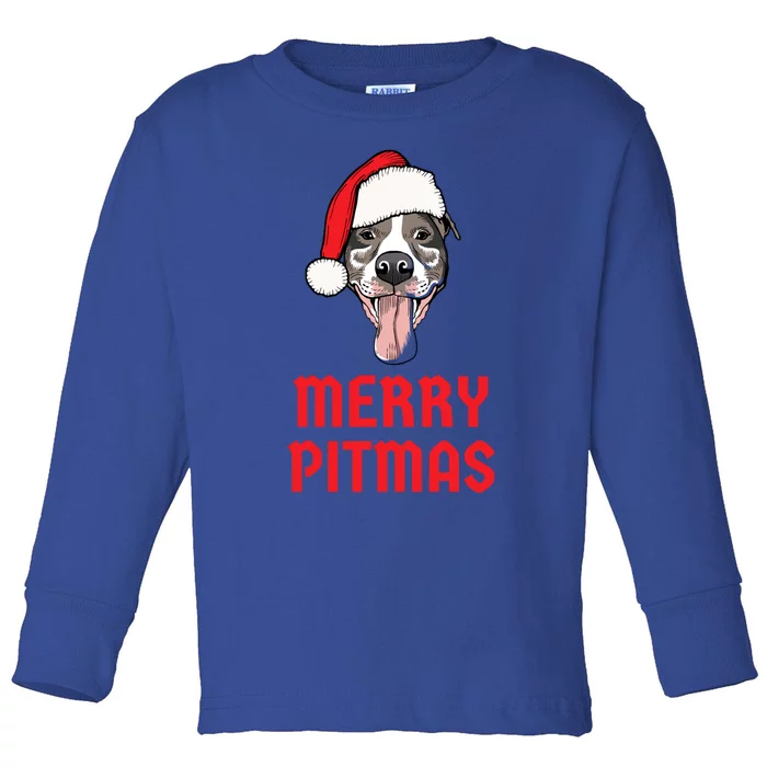 Christmas Pitbull Merry Pitmas Funny Pitbull Christmas Funny Gift Toddler Long Sleeve Shirt