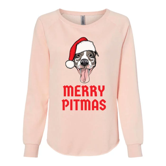 Christmas Pitbull Merry Pitmas Funny Pitbull Christmas Funny Gift Womens California Wash Sweatshirt