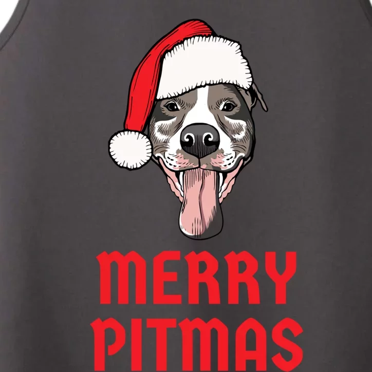 Christmas Pitbull Merry Pitmas Funny Pitbull Christmas Funny Gift Performance Tank