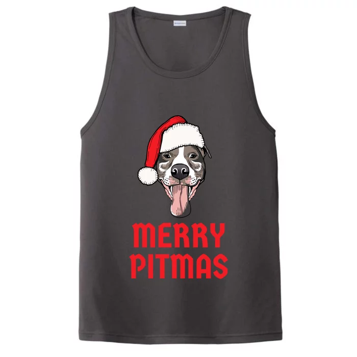 Christmas Pitbull Merry Pitmas Funny Pitbull Christmas Funny Gift Performance Tank