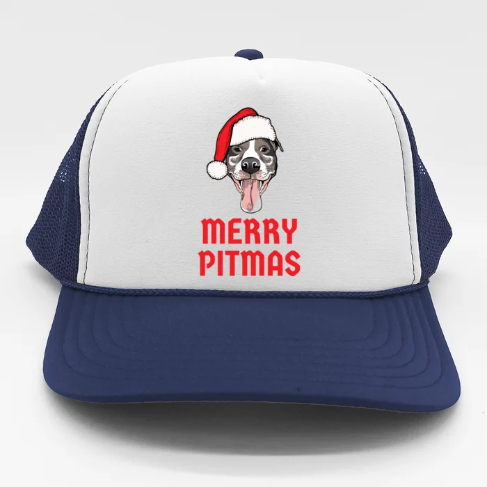 Christmas Pitbull Merry Pitmas Funny Pitbull Christmas Funny Gift Trucker Hat