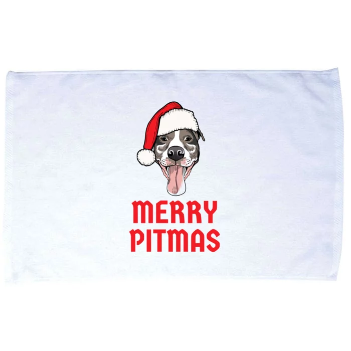 Christmas Pitbull Merry Pitmas Funny Pitbull Christmas Funny Gift Microfiber Hand Towel