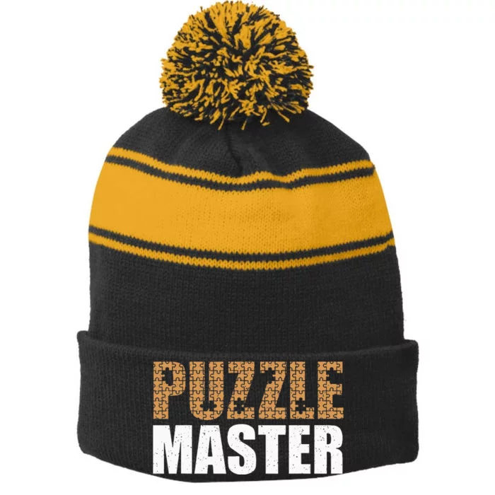 Cool Puzzle Master Jigsaw Piece Puzzle Lovers Stripe Pom Pom Beanie