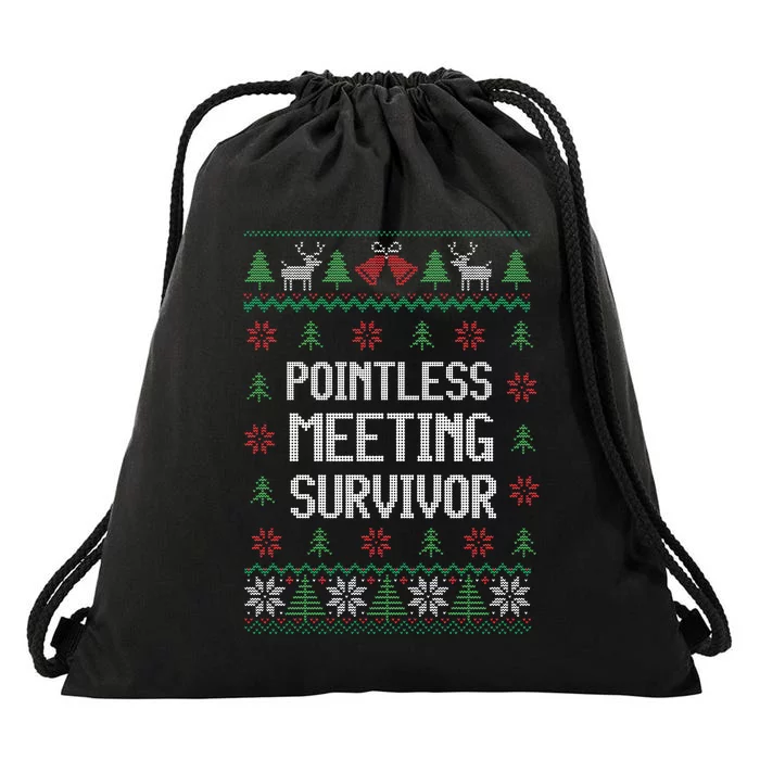 Christmas Pointless Meeting Survivor Ugly Office Drawstring Bag