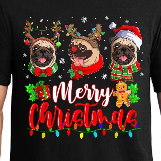 Cute Pugs Merry Christmas Light Santa Pug Christmas Family Cool Gift Pajama Set