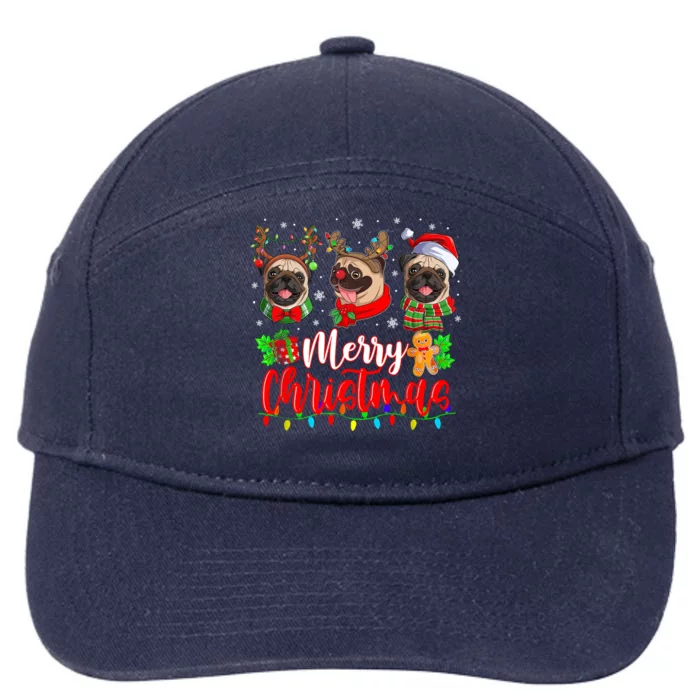 Cute Pugs Merry Christmas Light Santa Pug Christmas Family Cool Gift 7-Panel Snapback Hat