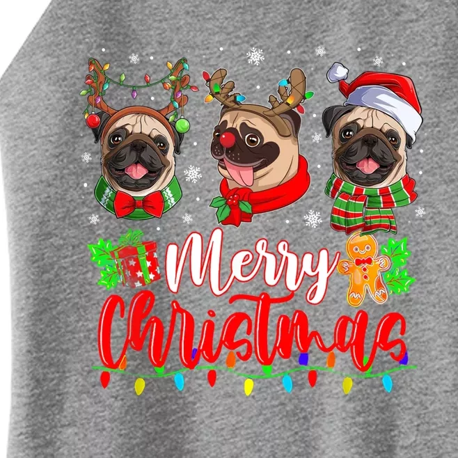 Cute Pugs Merry Christmas Light Santa Pug Christmas Family Cool Gift Women’s Perfect Tri Rocker Tank