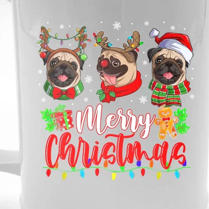 Cute Pugs Merry Christmas Light Santa Pug Christmas Family Cool Gift Front & Back Beer Stein