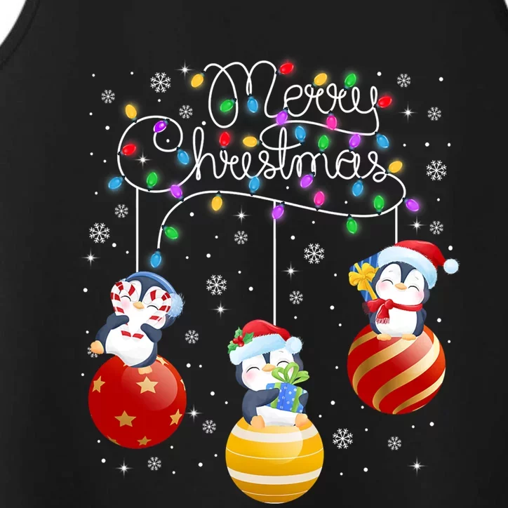 Cute Penguins Merry Christmas Lights Ornats Balls Pajama Cute Gift Performance Tank