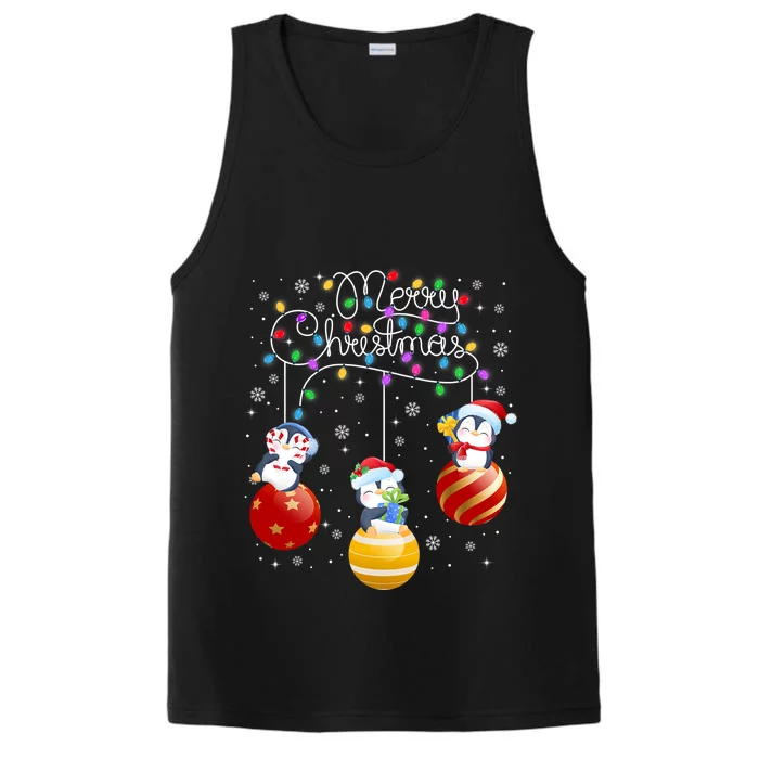 Cute Penguins Merry Christmas Lights Ornats Balls Pajama Cute Gift Performance Tank