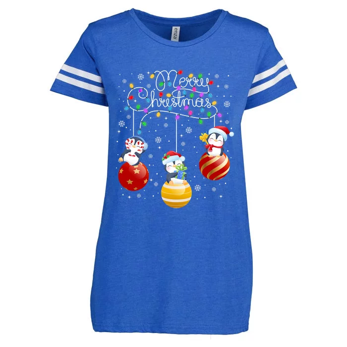 Cute Penguins Merry Christmas Lights Ornats Balls Pajama Cute Gift Enza Ladies Jersey Football T-Shirt