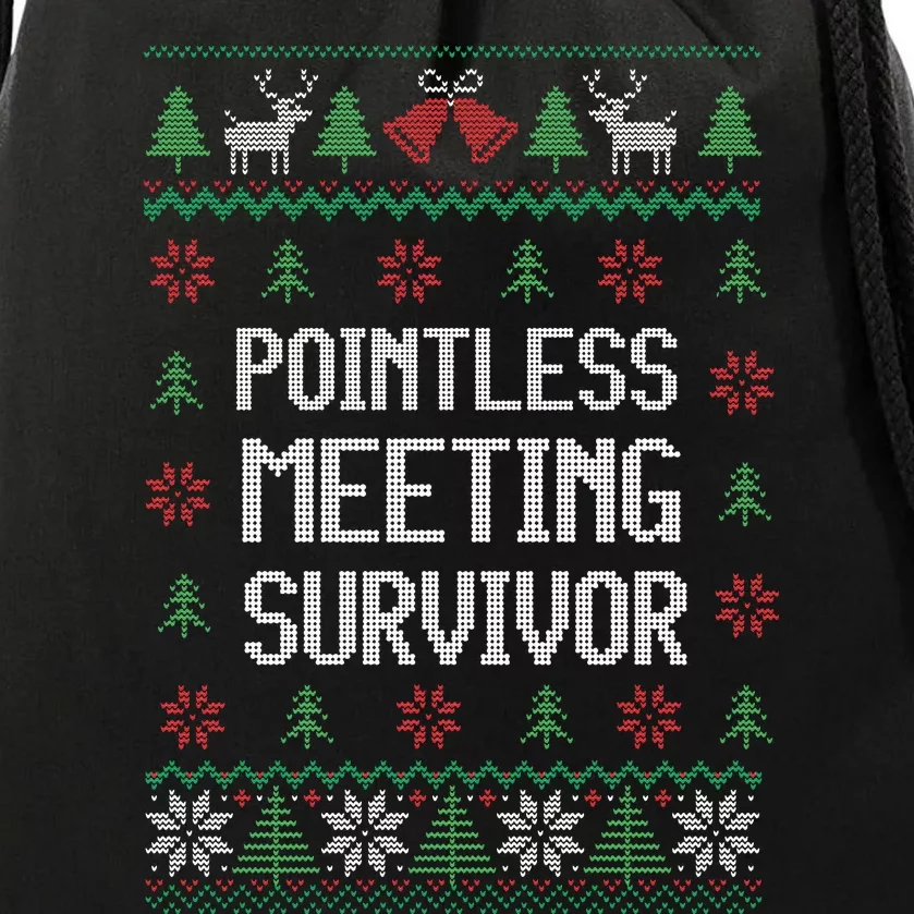 Christmas Pointless Meeting Survivor Ugly Office Drawstring Bag