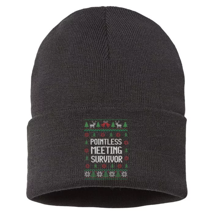 Christmas Pointless Meeting Survivor Ugly Office Sustainable Knit Beanie