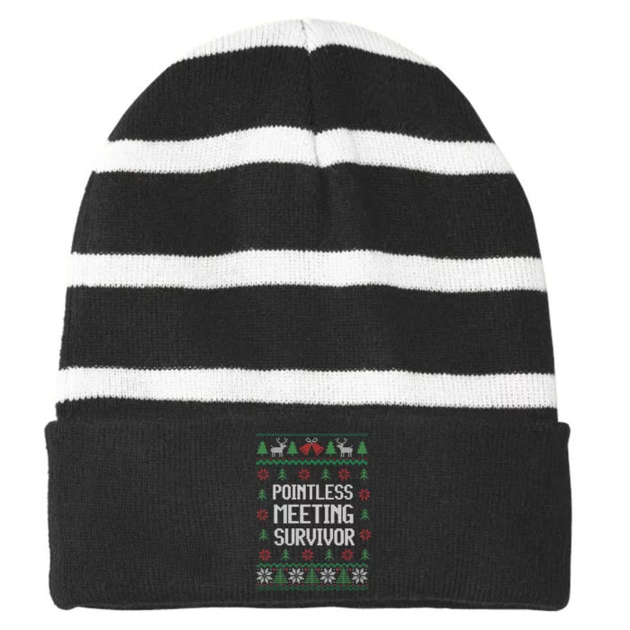 Christmas Pointless Meeting Survivor Ugly Office Striped Beanie with Solid Band