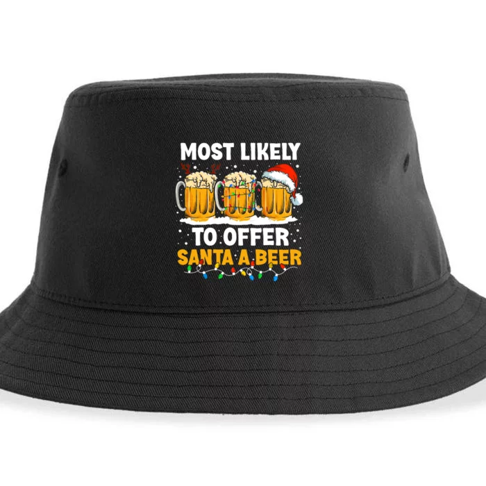 Christmas Party Most Likely To Offer Santa A Beer Funny Xmas Sustainable Bucket Hat