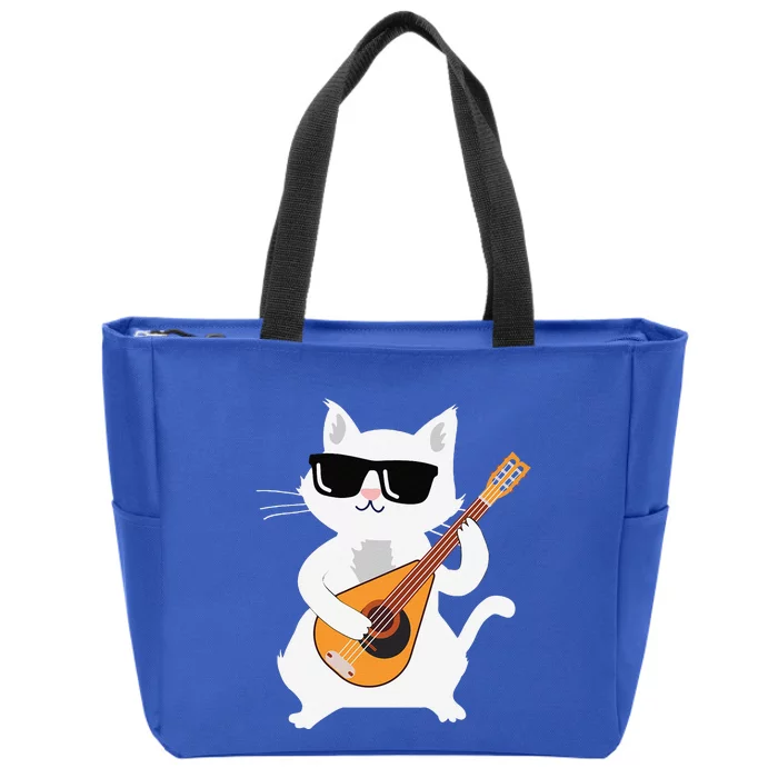 Cat Playing Mandolin Zip Tote Bag