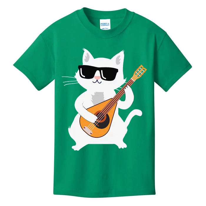 Cat Playing Mandolin Kids T-Shirt