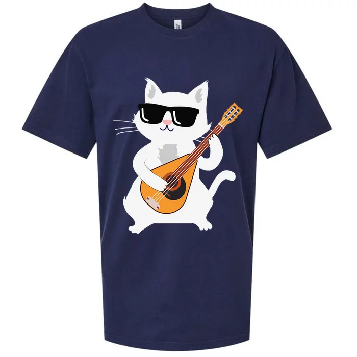 Cat Playing Mandolin Sueded Cloud Jersey T-Shirt