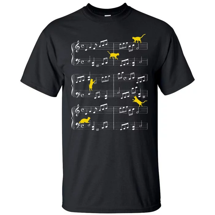 Cats Playing Music Note Clef Musician Art Tall T-Shirt