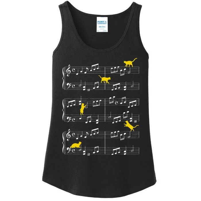 Cats Playing Music Note Clef Musician Art Ladies Essential Tank