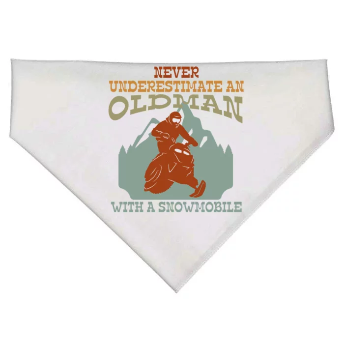 Cool Print Never Underestimate An Old With A Snowmobile Gift USA-Made Doggie Bandana