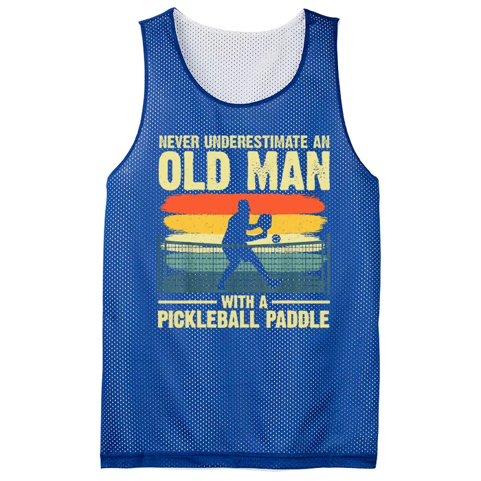 Cool Pickleball Never Underestimate An Old Man With A Pickleball Paddle Gift Mesh Reversible Basketball Jersey Tank