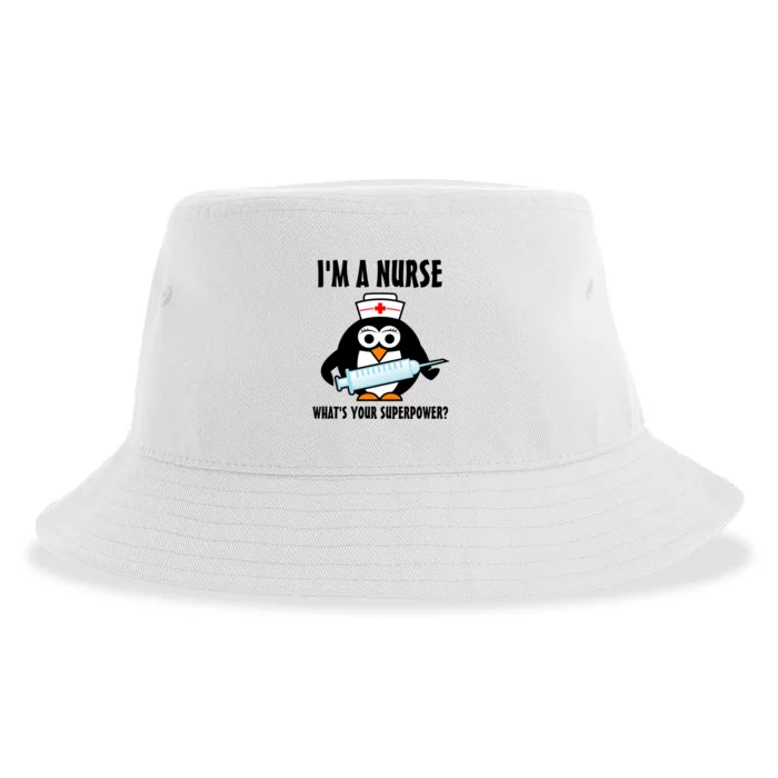 Cute Penguin Nursing For Super Nurse Sustainable Bucket Hat