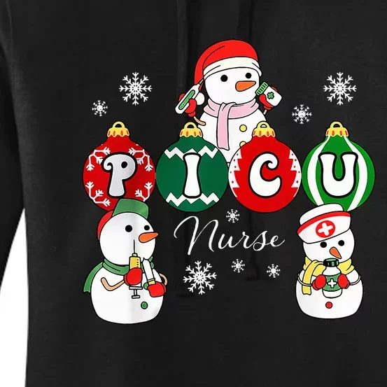 Christmas PICU Nurse Snowman Pediatric ICU Crew Xmas Women's Pullover Hoodie