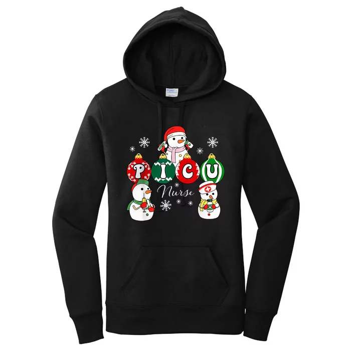 Christmas PICU Nurse Snowman Pediatric ICU Crew Xmas Women's Pullover Hoodie