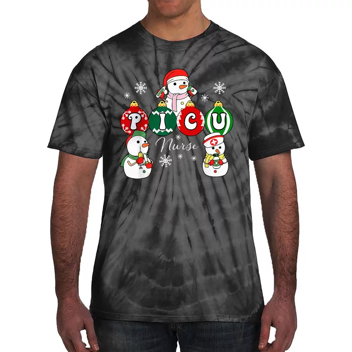 Christmas PICU Nurse Snowman Pediatric ICU Crew Xmas Tie-Dye T-Shirt