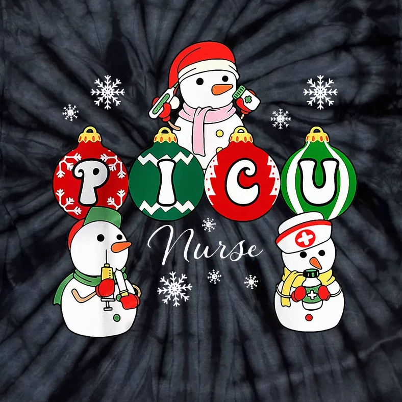 Christmas PICU Nurse Snowman Pediatric ICU Crew Xmas Tie-Dye T-Shirt