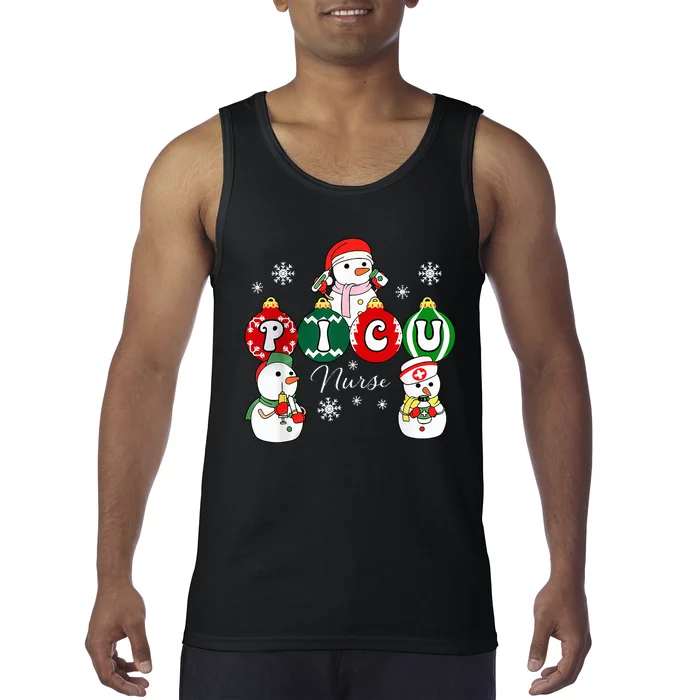 Christmas PICU Nurse Snowman Pediatric ICU Crew Xmas Tank Top