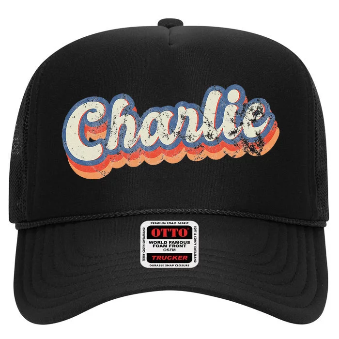 Charlie Personalized Name Custom Lettering 70s High Crown Mesh Trucker Hat