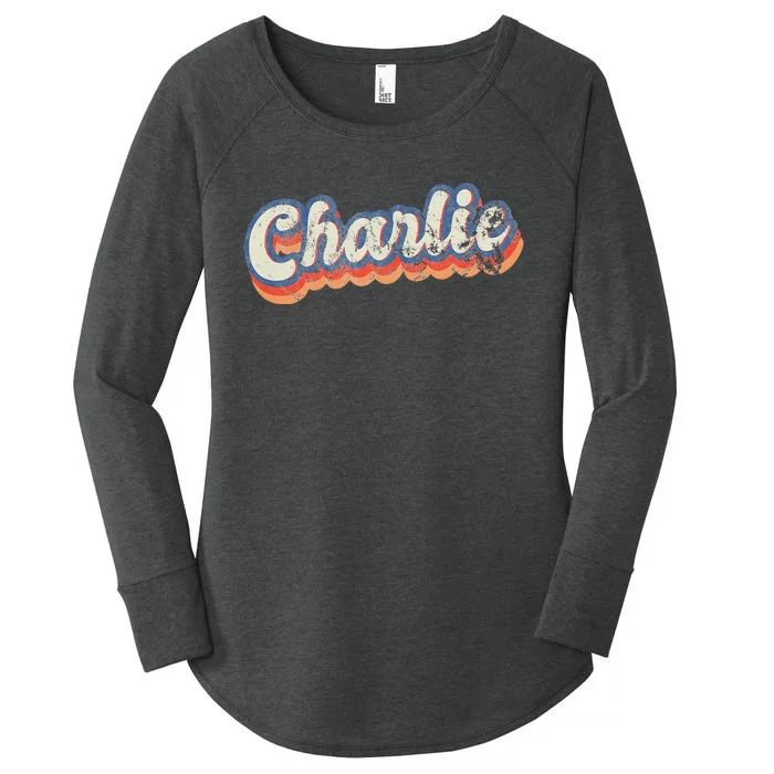 Charlie Personalized Name Custom Lettering 70s Women's Perfect Tri Tunic Long Sleeve Shirt