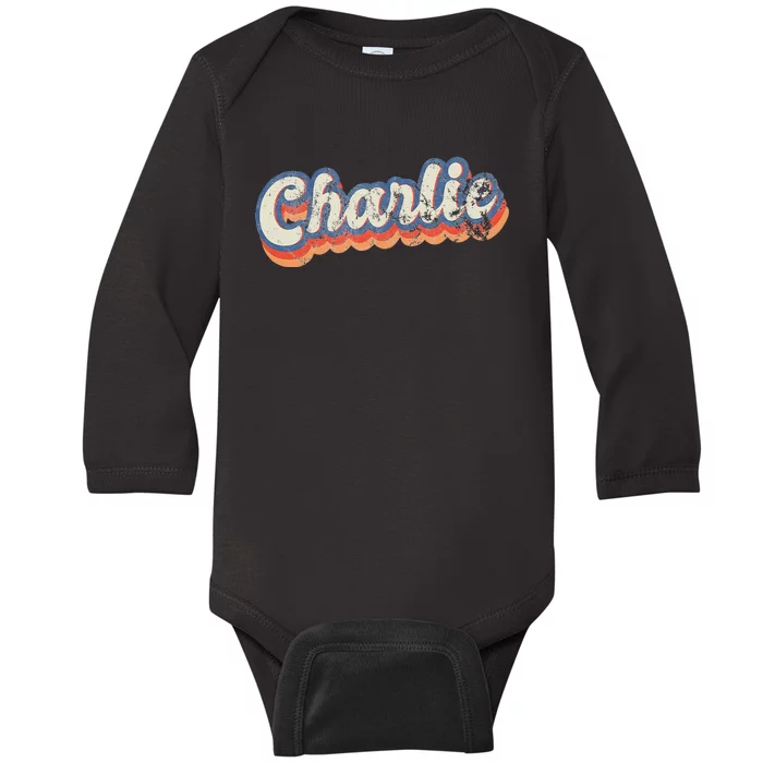 Charlie Personalized Name Custom Lettering 70s Baby Long Sleeve Bodysuit