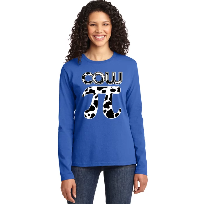 Cow Pi National Pi Day Farmer Pun Math Numbers 3 14 March 14 Gift Ladies Long Sleeve Shirt