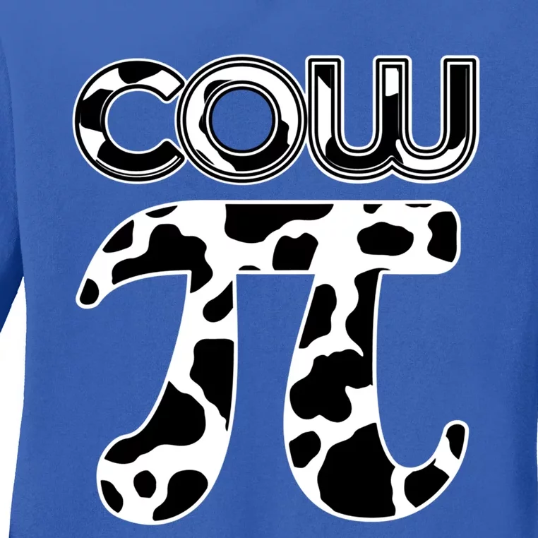 Cow Pi National Pi Day Farmer Pun Math Numbers 3 14 March 14 Gift Ladies Long Sleeve Shirt