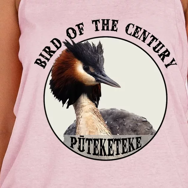 Cute Puteketeke New ZealandS Bird Of The Century Flower Women's Knotted Racerback Tank