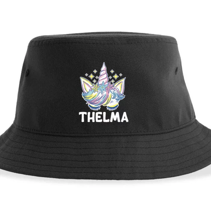 Cute Personalized Name Unicorn Crown Thelma Sustainable Bucket Hat