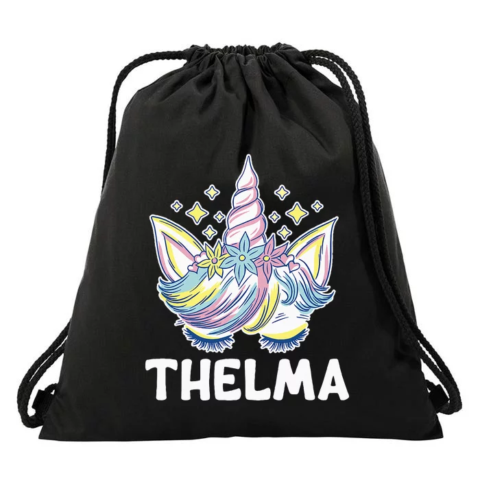 Cute Personalized Name Unicorn Crown Thelma Drawstring Bag