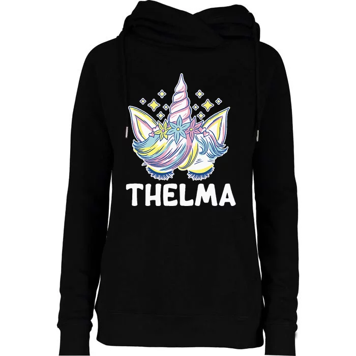 Cute Personalized Name Unicorn Crown Thelma Womens Funnel Neck Pullover Hood