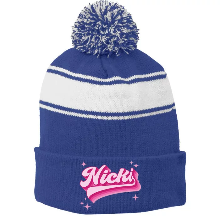 Cool Personalized Name Nicki Stripe Pom Pom Beanie