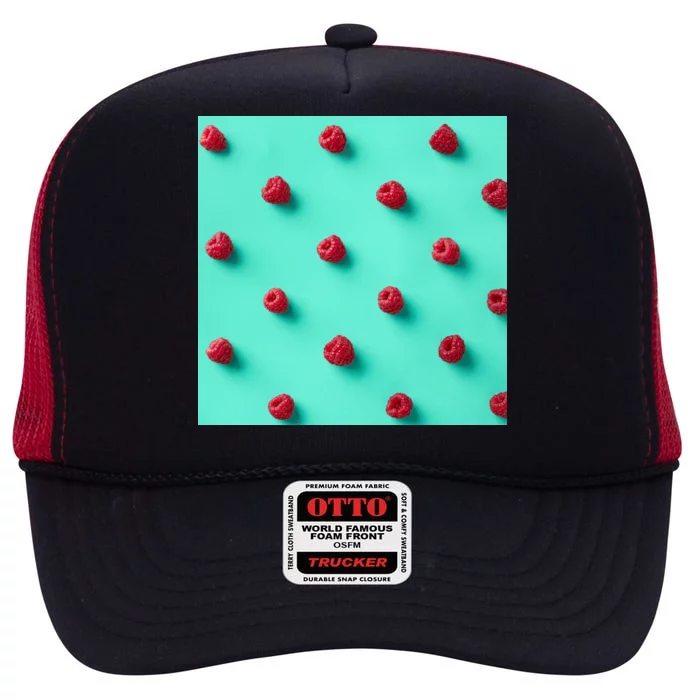 Colorful pattern of raspberries High Crown Mesh Trucker Hat