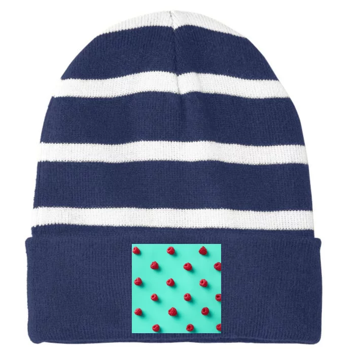 Colorful pattern of raspberries Striped Beanie with Solid Band